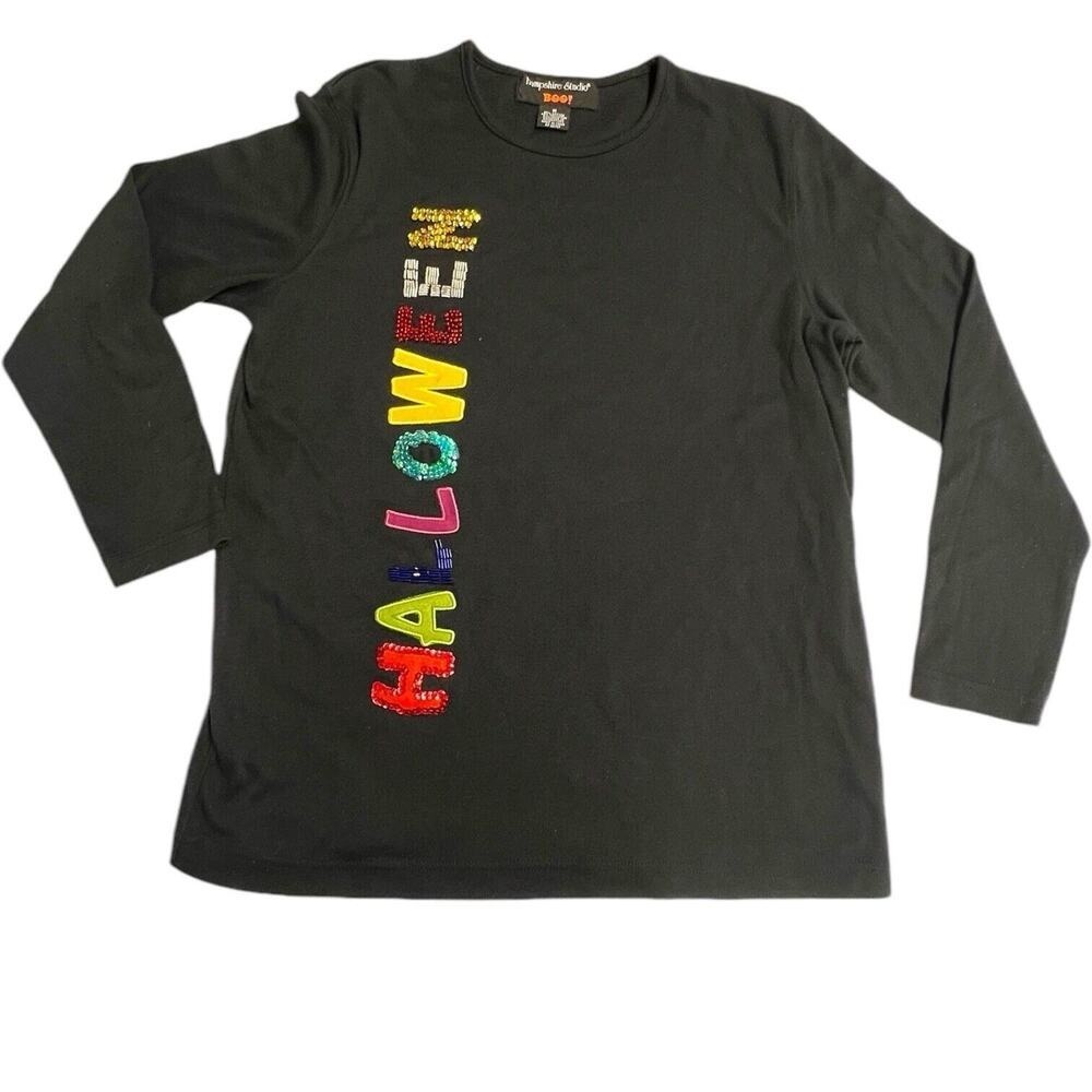 Hampshire Studio Boo Halloween Long Sleeve‎ Top Embellished Shirt